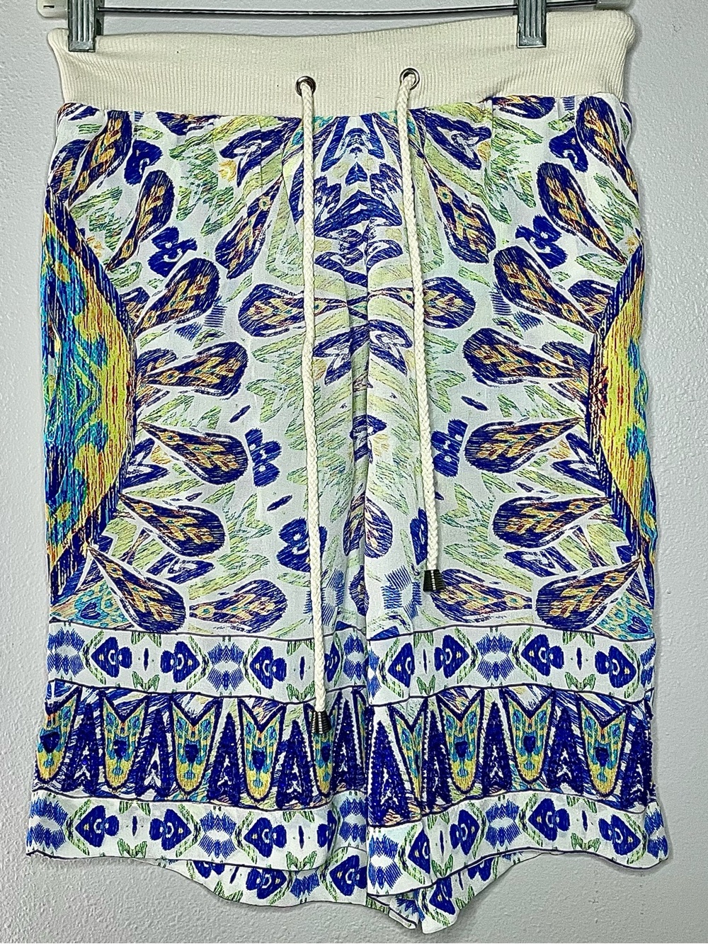 🏝️Rococo Sand - Blue Rhinestone Base, Yellow & Green Swim Shorts Size XS-M